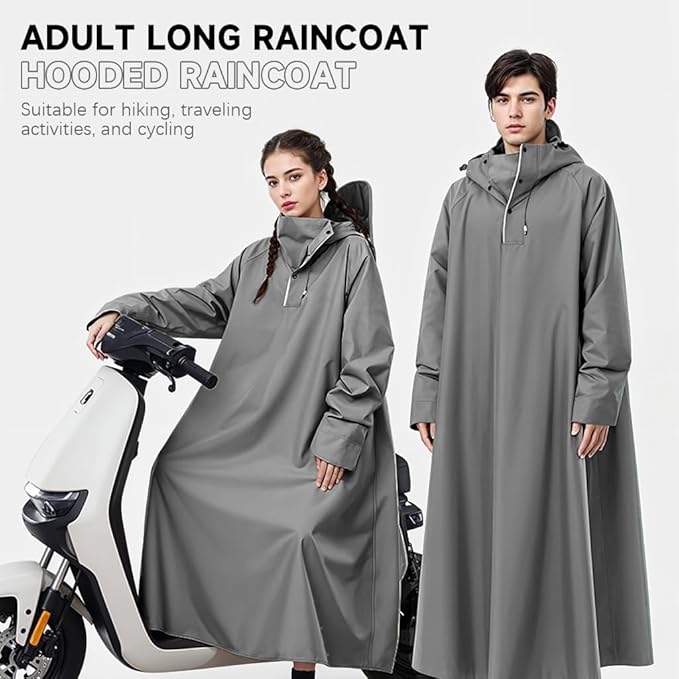 HASTHIP®Long Rain Coat, Raincoat for Men Women Waterproof | Reusable Hooded Rain Poncho with Wide Brim | Lightweight Raincoat for Hiking, Travel, Motorcycle Riding M