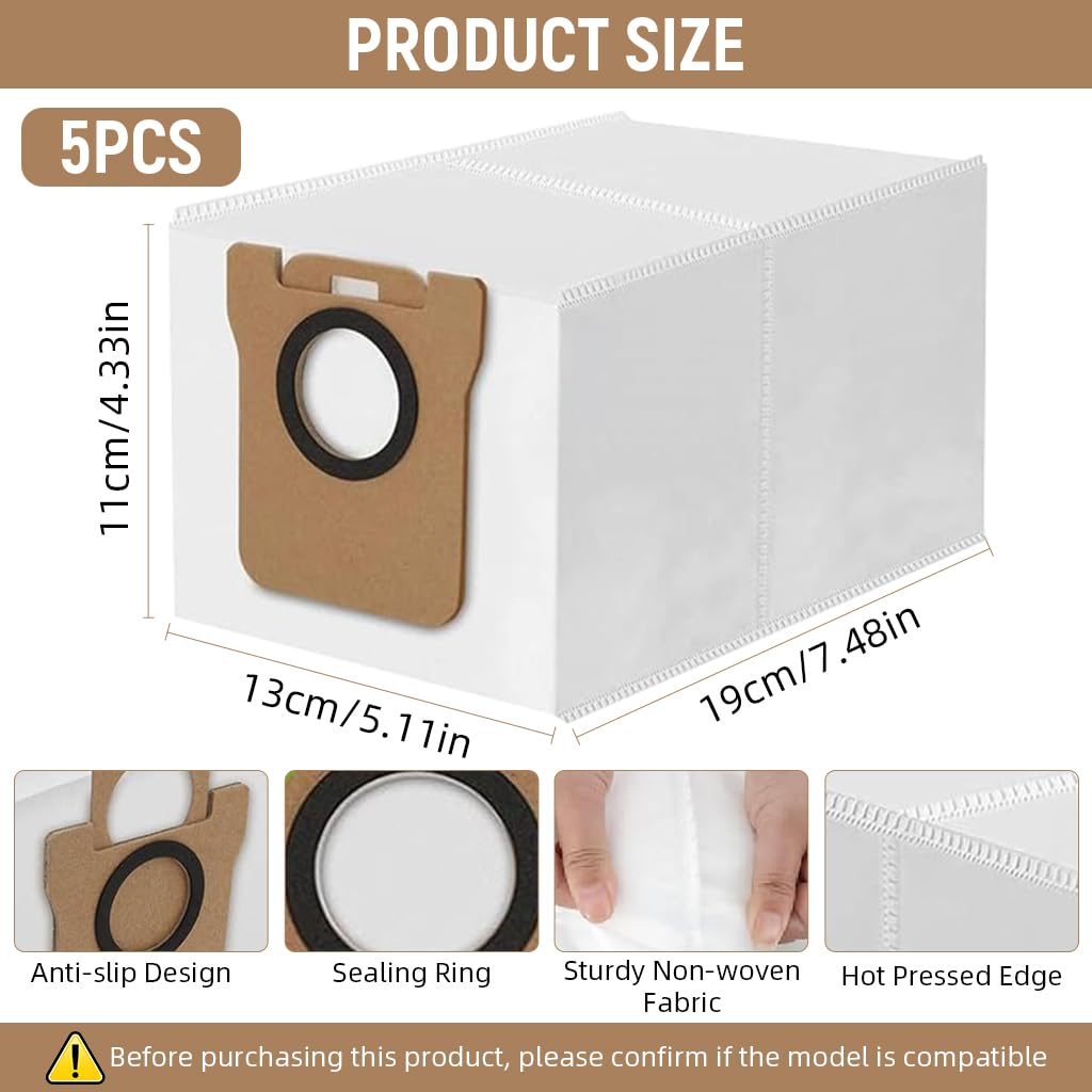 HASTHIP 5pcs Dust Bags for Mi X10 Robot Vacuum with Auto-Seal System and Non-Woven Fabric