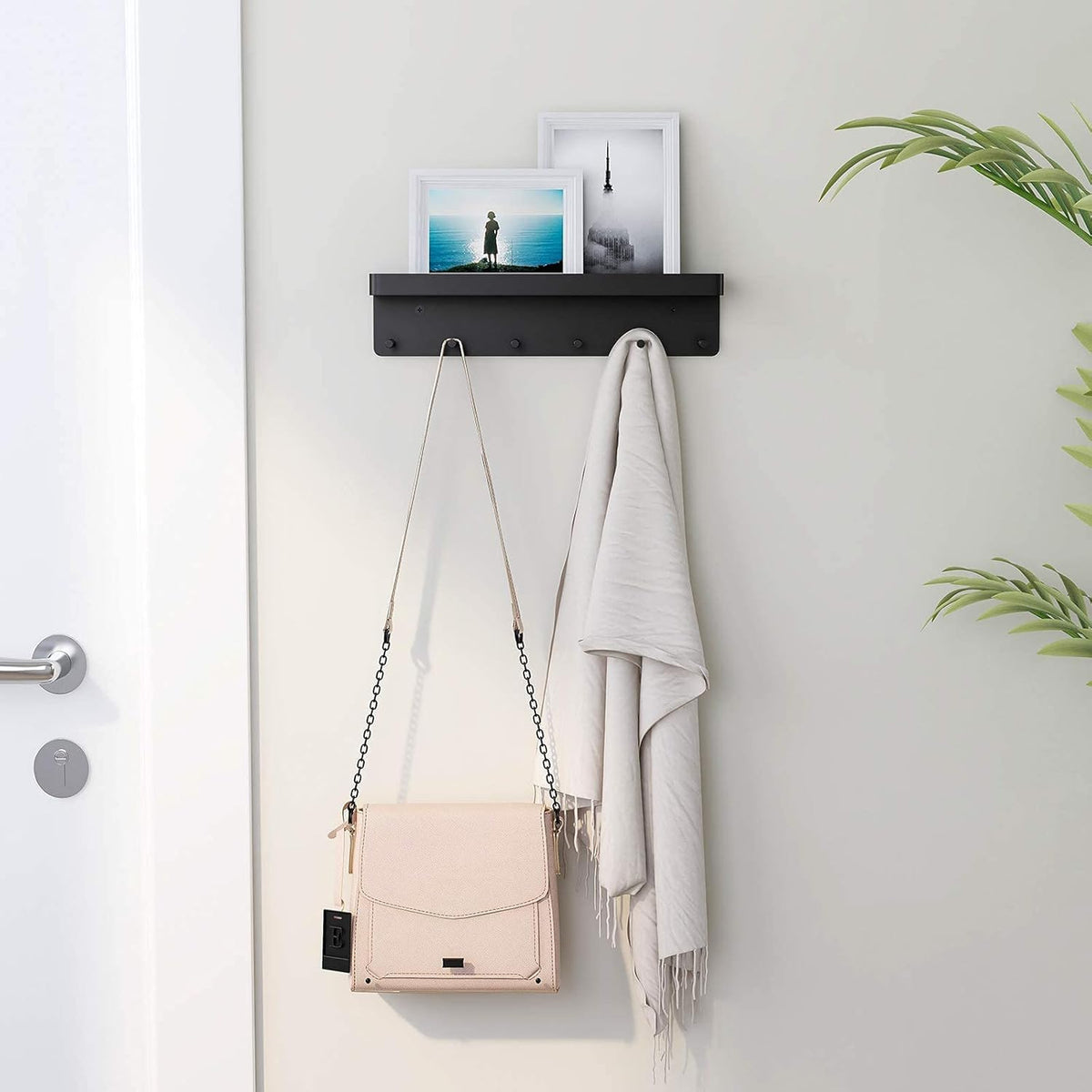 HASTHIP® Wall Key Holder Storage Shelf for Entryway Modern 6-Hook Wall Key Organizer Home Decor Self Adhesive Wall Key Holder Stainless Steel Wall Key Holder Organzier Rack for Doorway, Entry