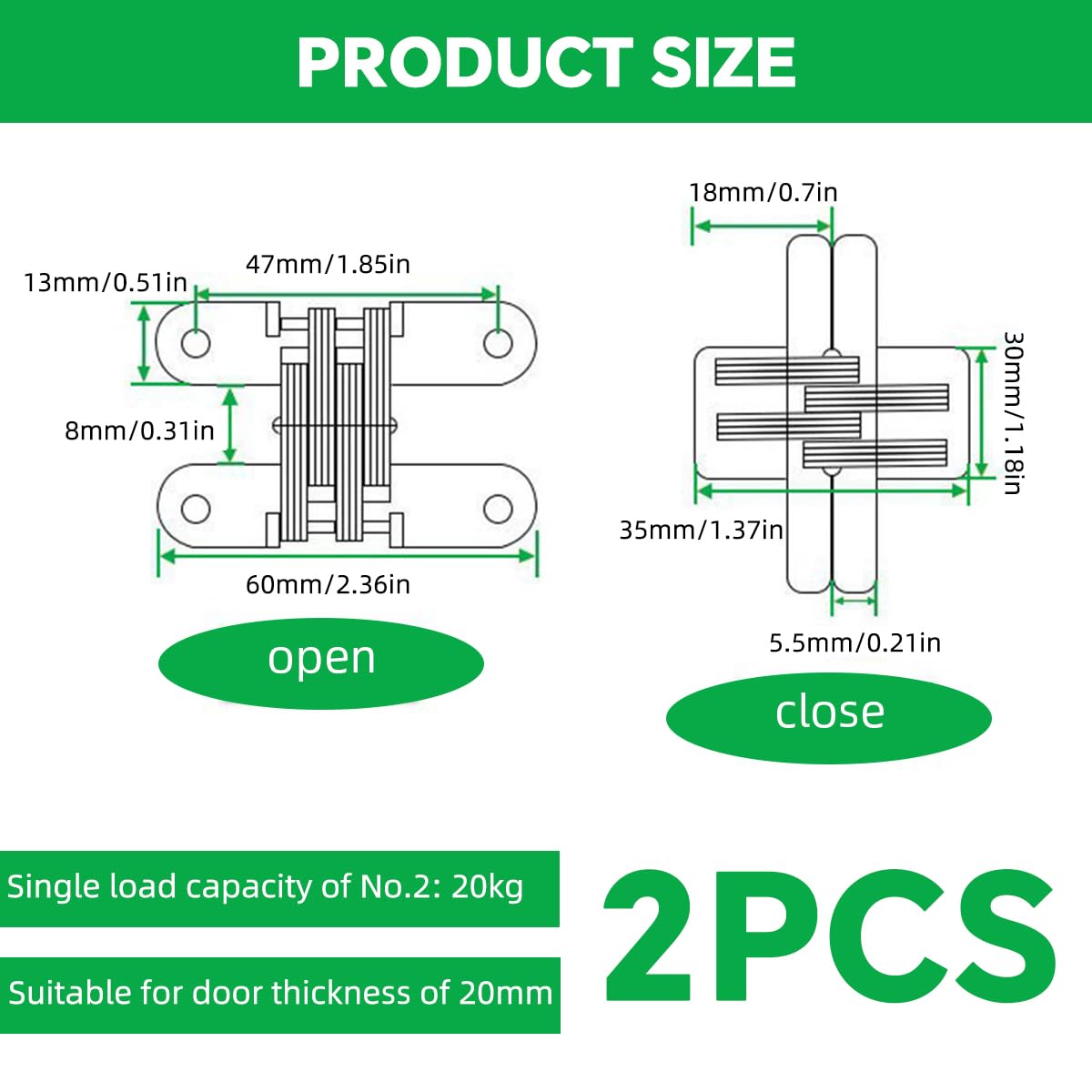HASTHIP® 2Pcs Hidden Door Hinges for 20mm Thickness Door