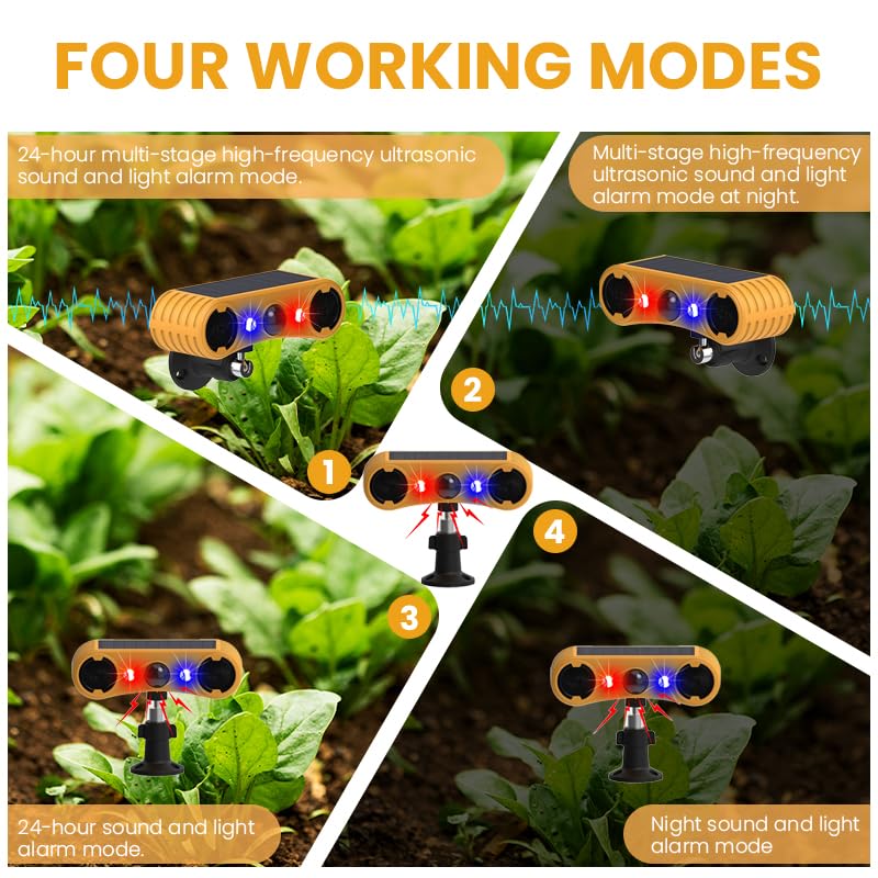HASTHIP Solar Outdoor Motion Sensor Alarm for Gardens with Twin Horns and 13 Sounds | Dual Color Strobe Lights