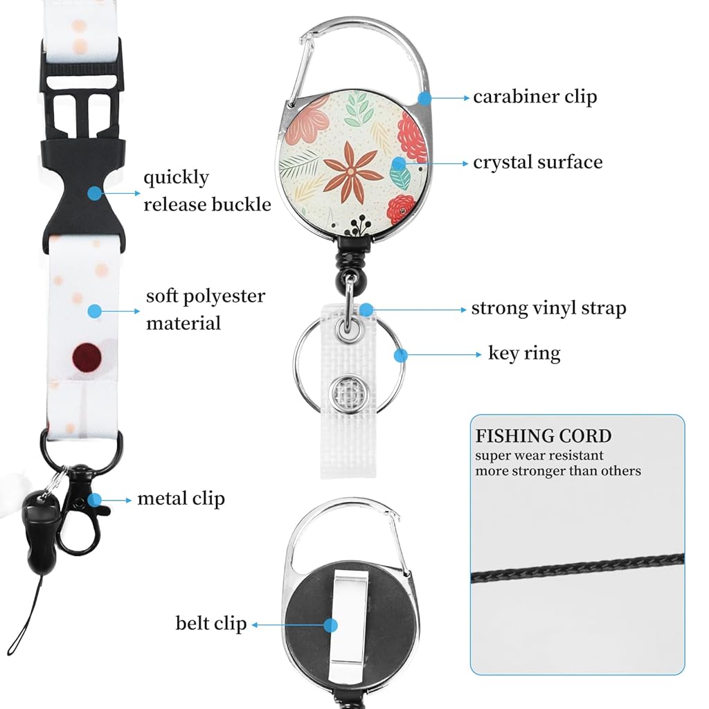 HASTHIP® Retractable ID Badge Holder with Breakaway Lanyard,Heavy Duty Badge Reel & Hard Plastic Name Holders with Carabiner Clip for Women,Nurse Teacher Office Workers & Gym
