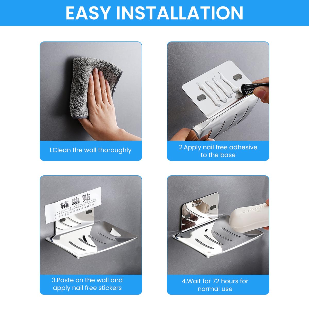 HASTHIP Soap Holder for Bathroom featuring 4.53×3.15 in Self‑Draining Design with 304 Stainless Steel | Wall Mounted Shelf