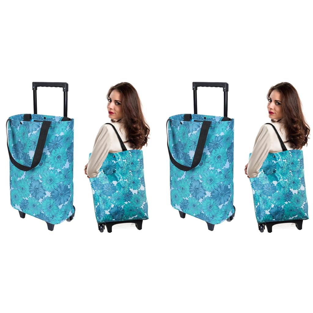 HASTHIP Portable Shopping Cart with Wheels for Groceries featuring Telescopic Handle and Shoulder Straps | Foldable Waterproof Bag Set of 2