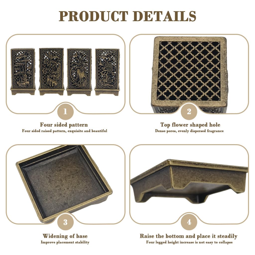 HASTHIP Incense Burner for Indoor Aromatherapy featuring Cutout Grid Pattern 3.4x3.4x6cm Copper Alloy