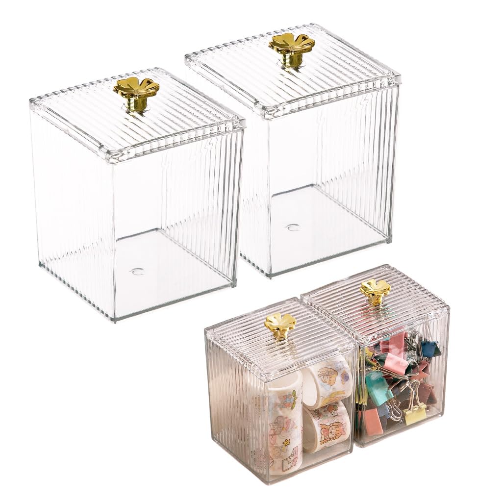 HASTHIP Clear Acrylic Storage Box for Makeup Essentials with Lids 9.5x8.4cm | Dustproof Dispenser
