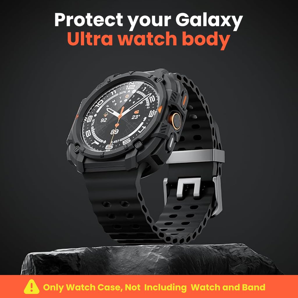 ZORBES® for Samsung Galaxy Watch Ultra 47mm(2024/2025) Case, Rugged Sport Watch Case, Durable Snap-on TPU Protective Cover with Full Edge Guard, Fashion Watch Guard Accessory, Black