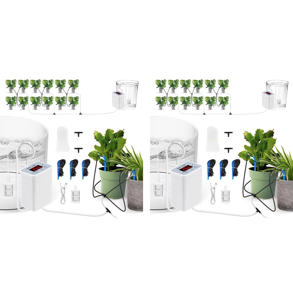 HASTHIP Auto Drip Irrigation System for Houseplants featuring Digital Water Timer 2 pcs | Solar Powered Self Watering