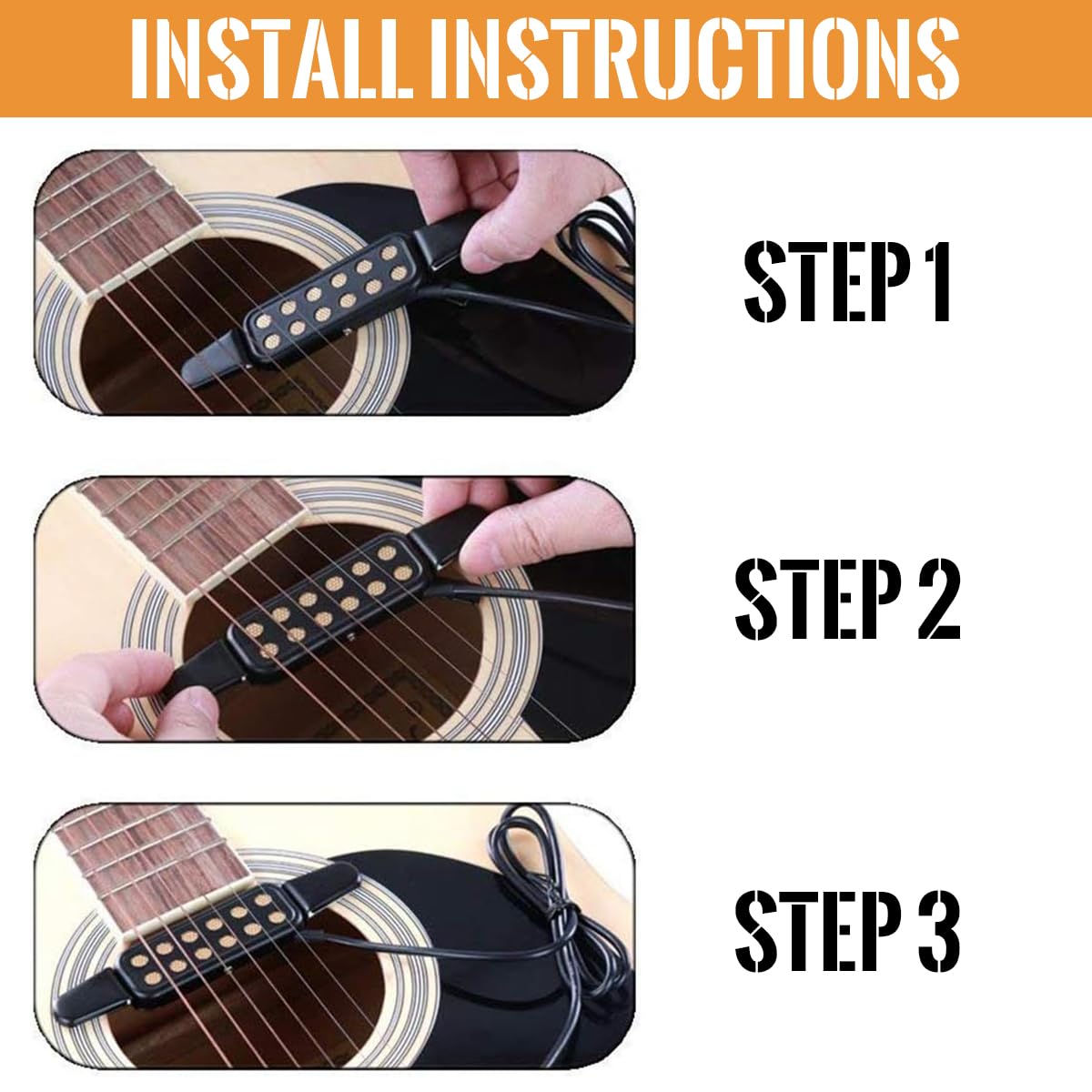 HASTHIP Guitar Pickup for Acoustic to Electric Use with 12 Pole Pieces and 10Ft Cable | 2PCS