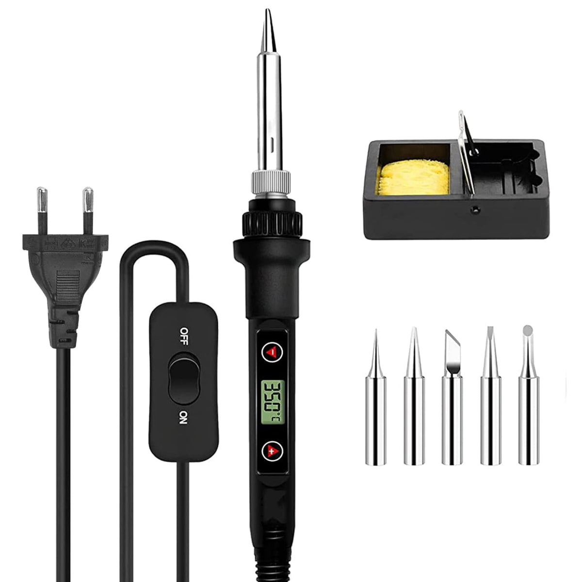 Temperature Adjustable Soldering Iron Kit With 5 Different Soldering Tips & 1 Roll Solder Wire, 80W/220V Soldering Iron With Digital Display Screen, Temperature Range 180-520°C