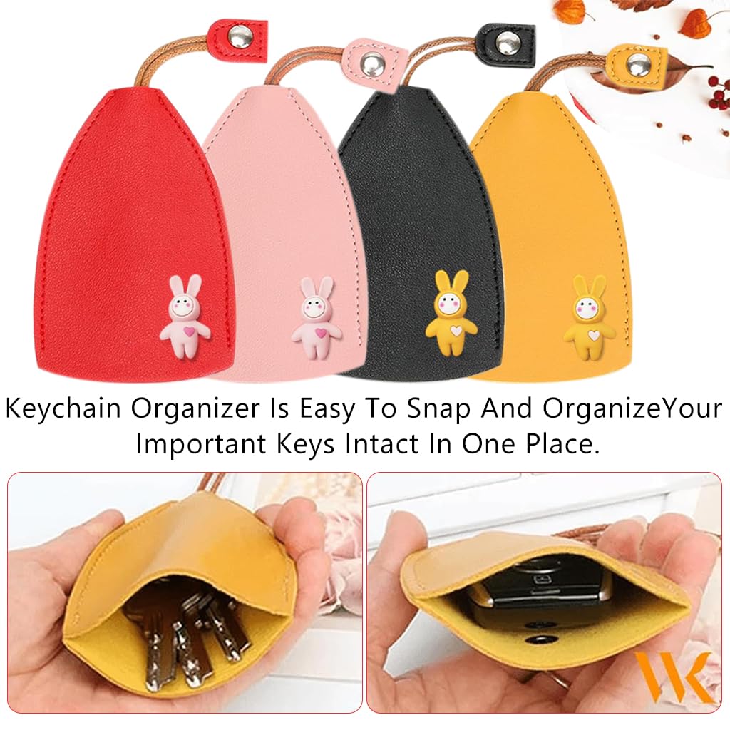 HASTHIP Car Key Case for Cute Key Storage with Pull Out Design and PU Leather | 4 PCS Set
