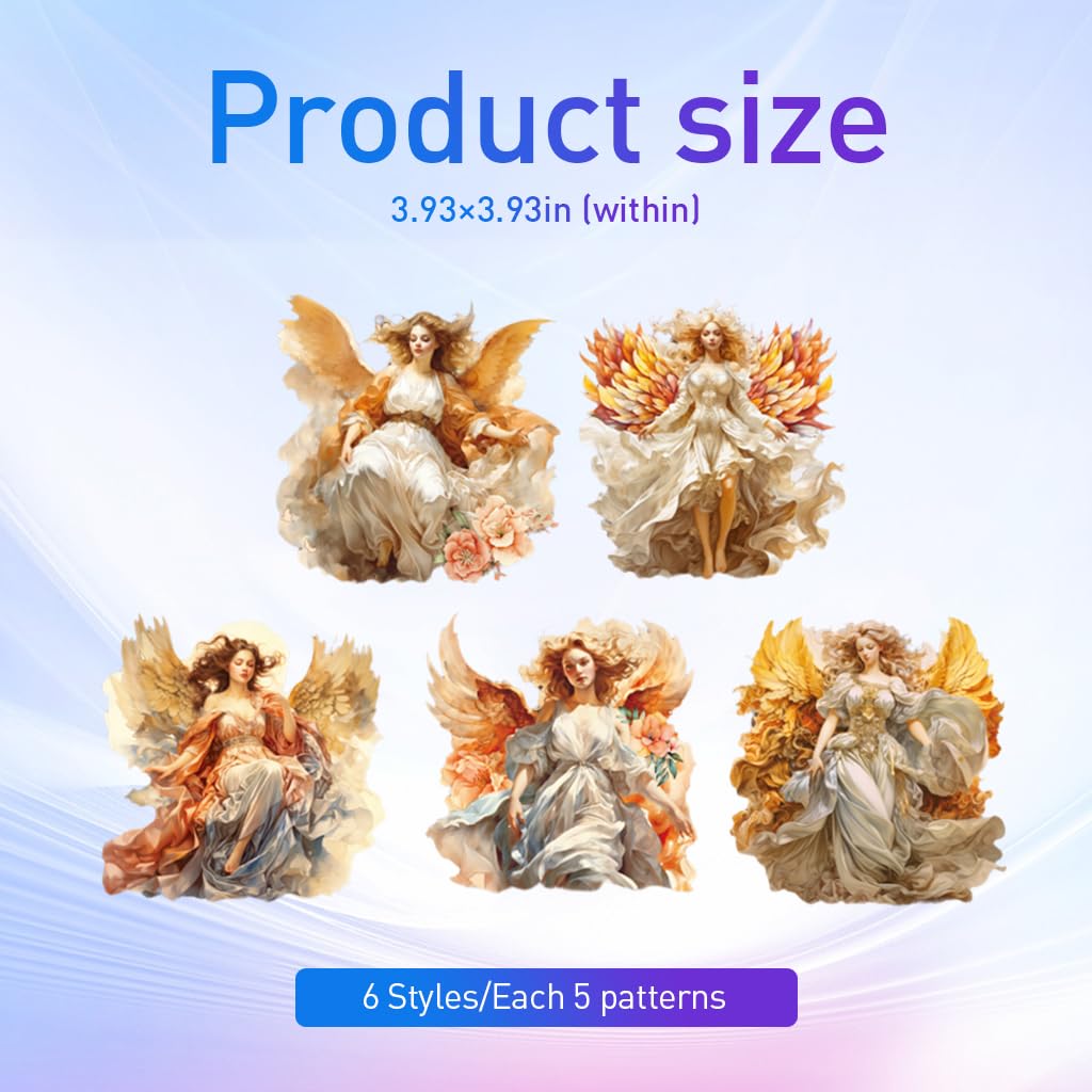 HASTHIP® 30Pcs Angel Stickers PET Material3.9-Inch Aesthetic Dreamy Color Angel StickersDurable, Waterproof, Glossy6 Styles for Journaling, Scrapbooking, Crafting, Gifting