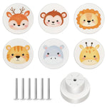 HASTHIP® 6Pcs Cartoon Wooden Drawer Knobs, 35mm Round Cabinet Pull Handles, Cute Animal Furniture Handles for Kids Room Dresser, Wardrobe, Cupboard & Drawer Decor