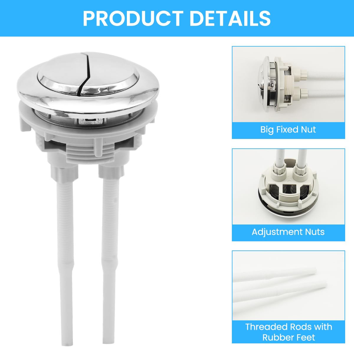 HASTHIP Dual Flush Toilet Button for 48mm 58mm Tanks with Water Saving Design in Silver