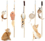 HASTHIP® Premium Cat Toy Interactive Cat Toys Set of 5 Cat Teaser Wand Pet Toy for Cat Activity Fishing Rod with Mouse Natural Feathers Cat Toys for Kittens to Play Cat Games and Toy Mouse Toy