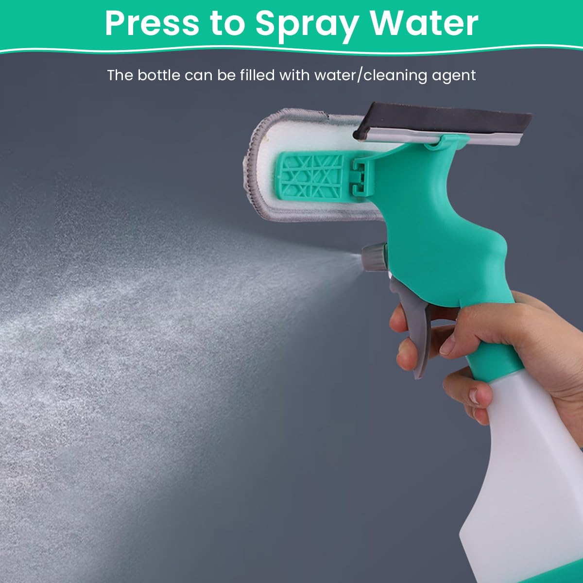 HASTHIP Window Cleaning Brush with Dual-Sided Head and Built-In Spray Bottle for Glass | Multi-Surface Tool for Tracks and Mirrors