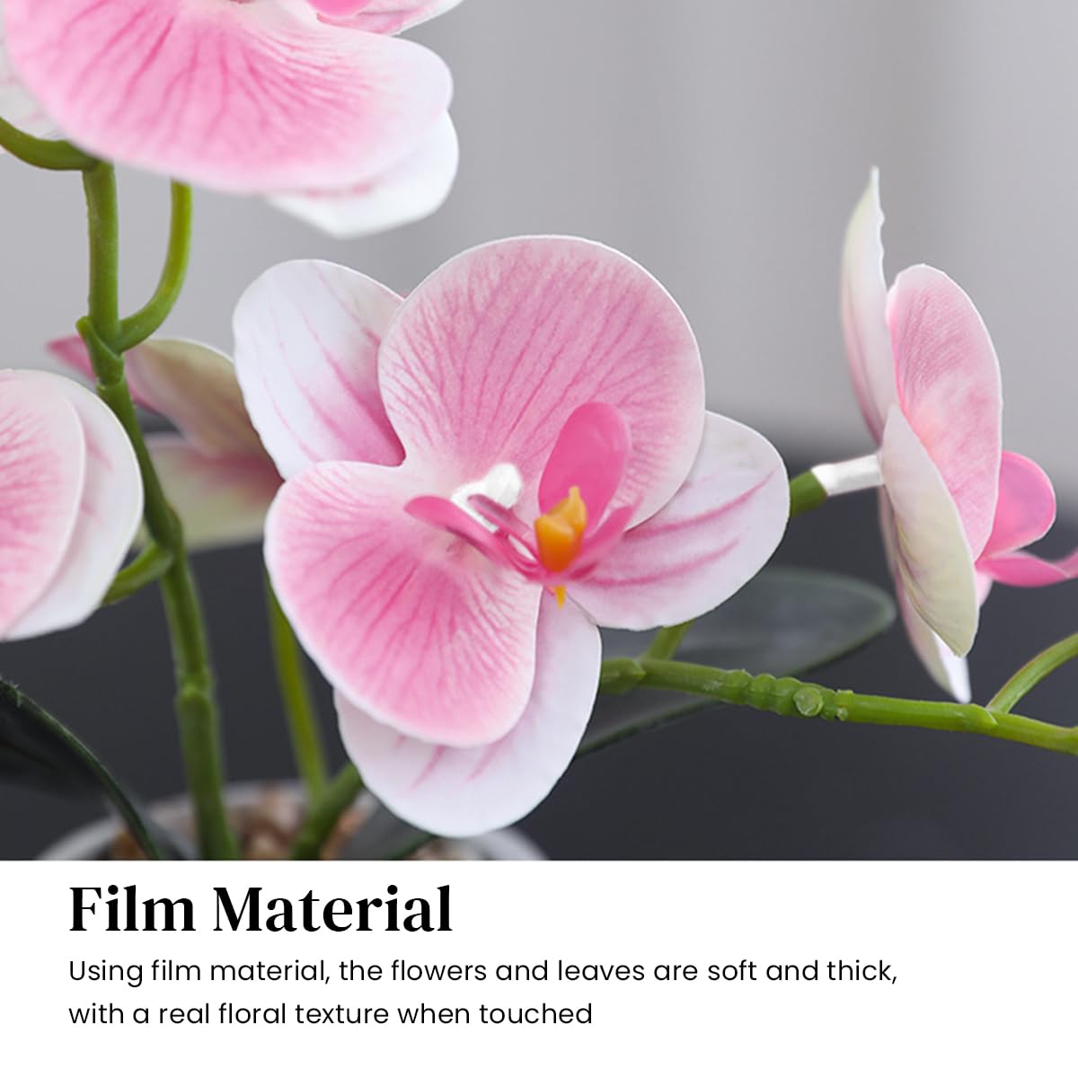 HASTHIP Artificial Orchid Plant for Home Decor with 28 cm Cement Pot featuring Soft Rubber Petals