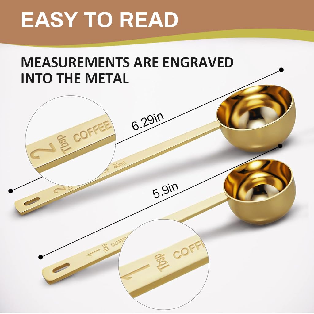 HASTHIP® Juego de 2 Cucharas Medidoras de Café Acero Inoxidable,15ml/30ml,Cucharas con Mango Largo 6.1'' para Granos Café,Té,Azúcar Cocina y Horneado Resistentes y Fáciles