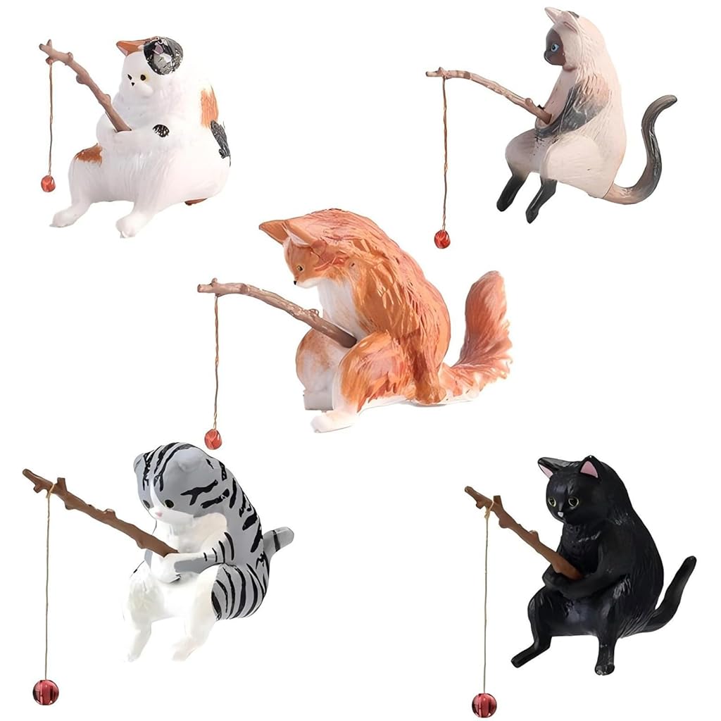 HASTHIP® Cute Cat Figures Aquarium Decorations, Miniature Resin Cat Ornaments for Fish Tank, Betta Shrimp Reptile Tank Accessories, Cute Fishing Kitten Figurines, Aquatic Decor for Home, Set of 7