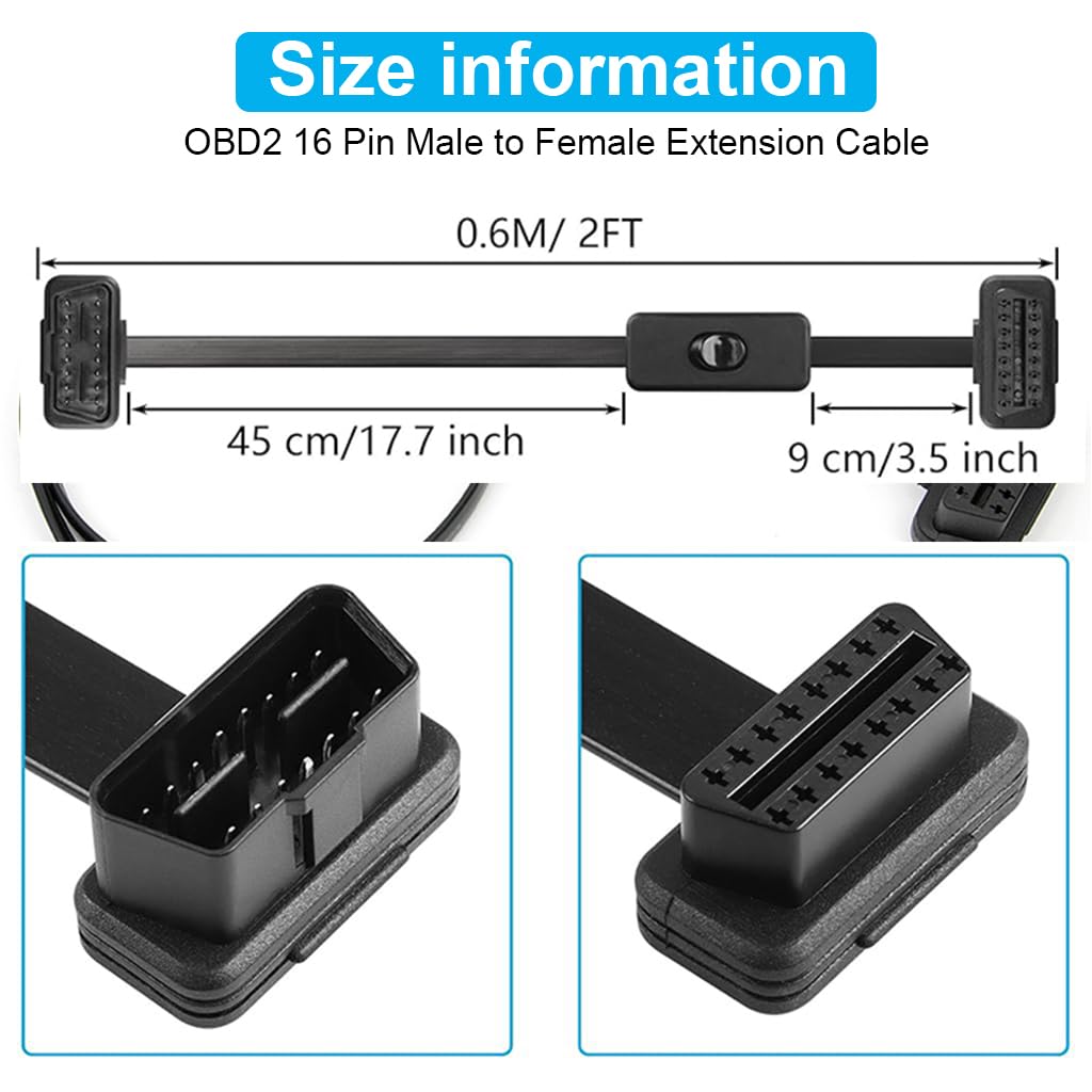 HASTHIP® OBD2 Extension Cable,Ultra-Thin OBDII Male to Female Connection Cord Extension Cable, 16 Pin OBD 2 Flat Wire Car Diagnostic