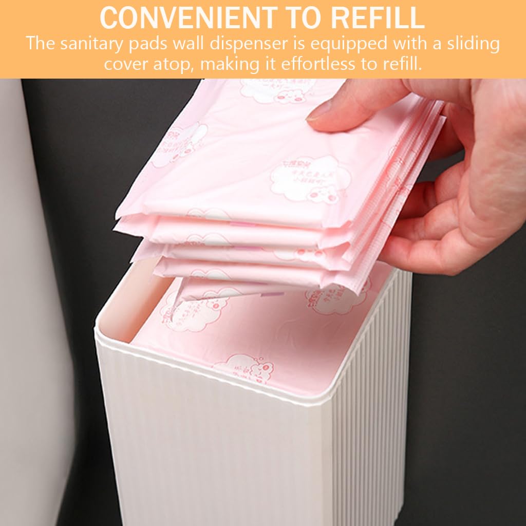 HASTHIP Sanitary Pads Dispenser for Bathrooms with Sliding Cover Refill and Waterproof PP Box | Holds 25-30 Pads 11.5×11.5×19.5cm