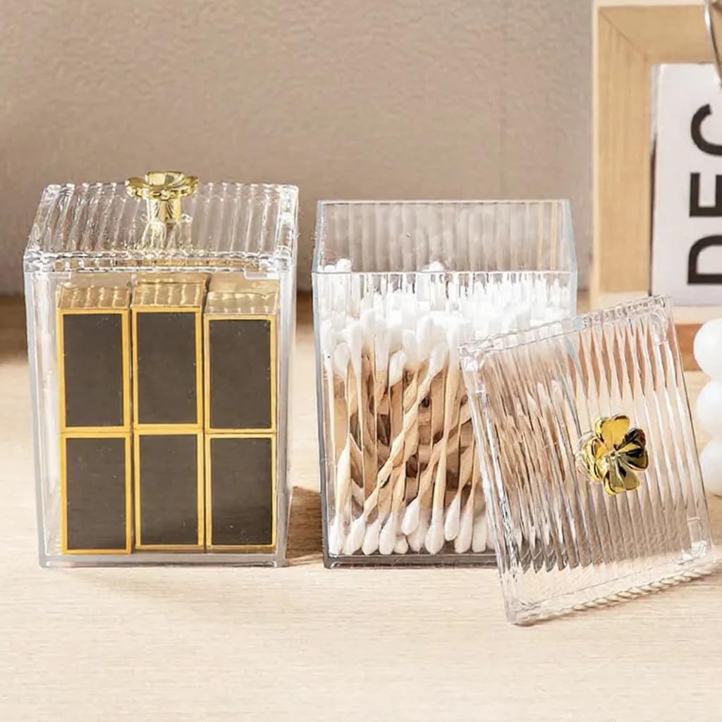 HASTHIP Clear Acrylic Storage Box for Makeup Essentials with Lids 9.5x8.4cm | Dustproof Dispenser