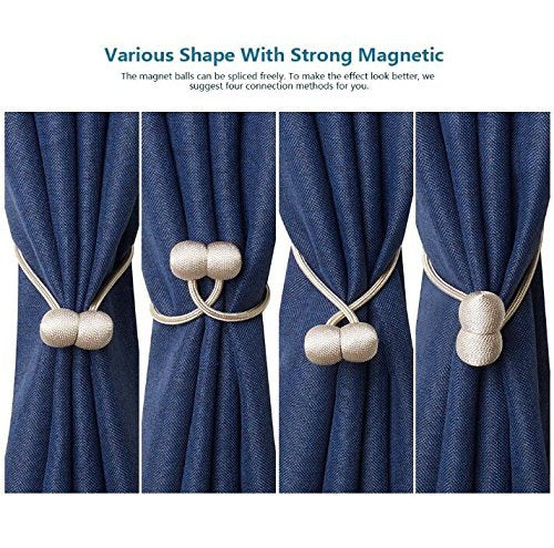 HASTHIP Magnetic Curtain Tiebacks Pack of 2 with Strong Magnet and Gold Polyester Rope | Ideal for Home and Office Drapes
