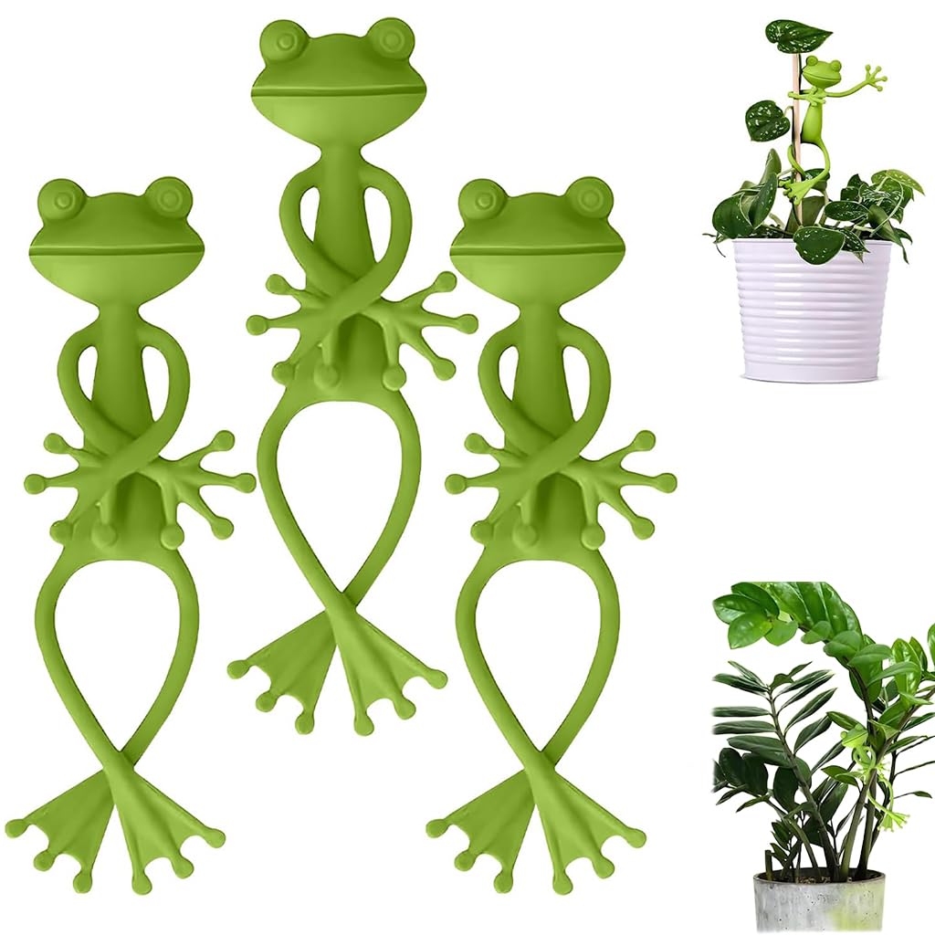HASTHIP Plant Supports for Branch Stability with Flexible Frog Twist Ties 3 pcs | Green Cartoon Design