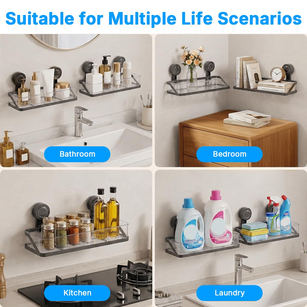 HASTHIP Suction Cup Bathroom Shelf, Large Capacity No-Drill Shower Organizer
