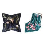 HASTHIP Square Scarf for Women 2 Pcs 35 in Set with Floral Prints in Navy Blue and Green | Soft Satin Silk for Office Travel and Parties