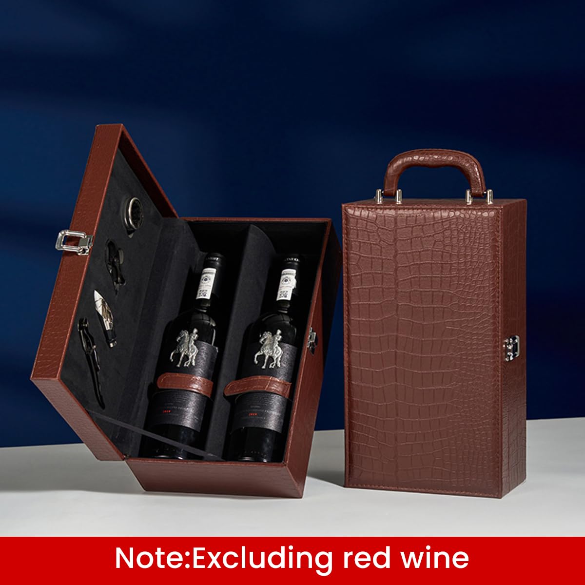 HASTHIP Wine Box for 2 Bottles featuring 34.5x20x12cm Dual Compartment Design | Leatherette Gift Set with Wine Accessories