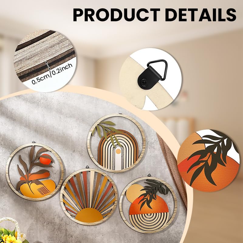 HASTHIP Wall Decor Set for Living Room and Bedroom featuring 4pcs 10 in Wooden Art | Quick Invisible Mounting