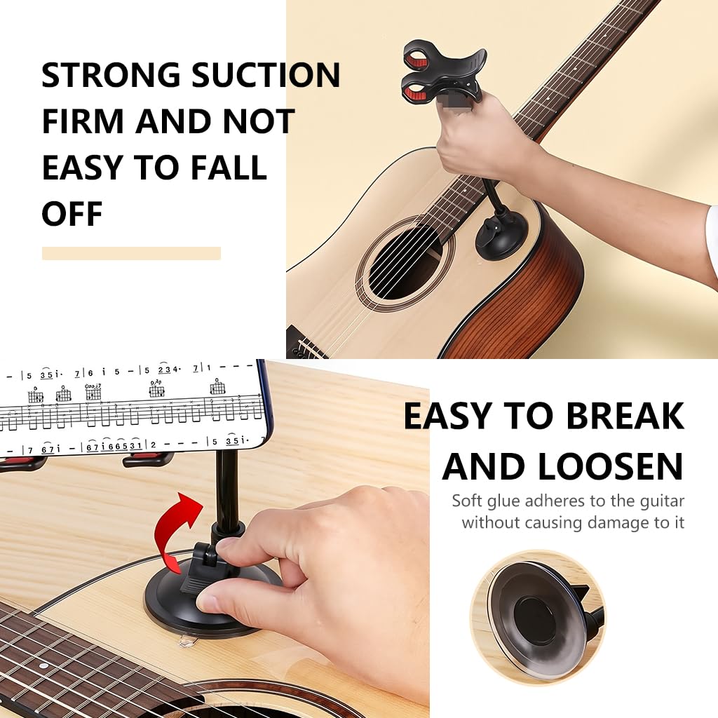HASTHIP Guitar Phone Mount for Practice and Performance with 360° Adjustable Suction Cup | Fits 3.2–6.0 in Smartphones