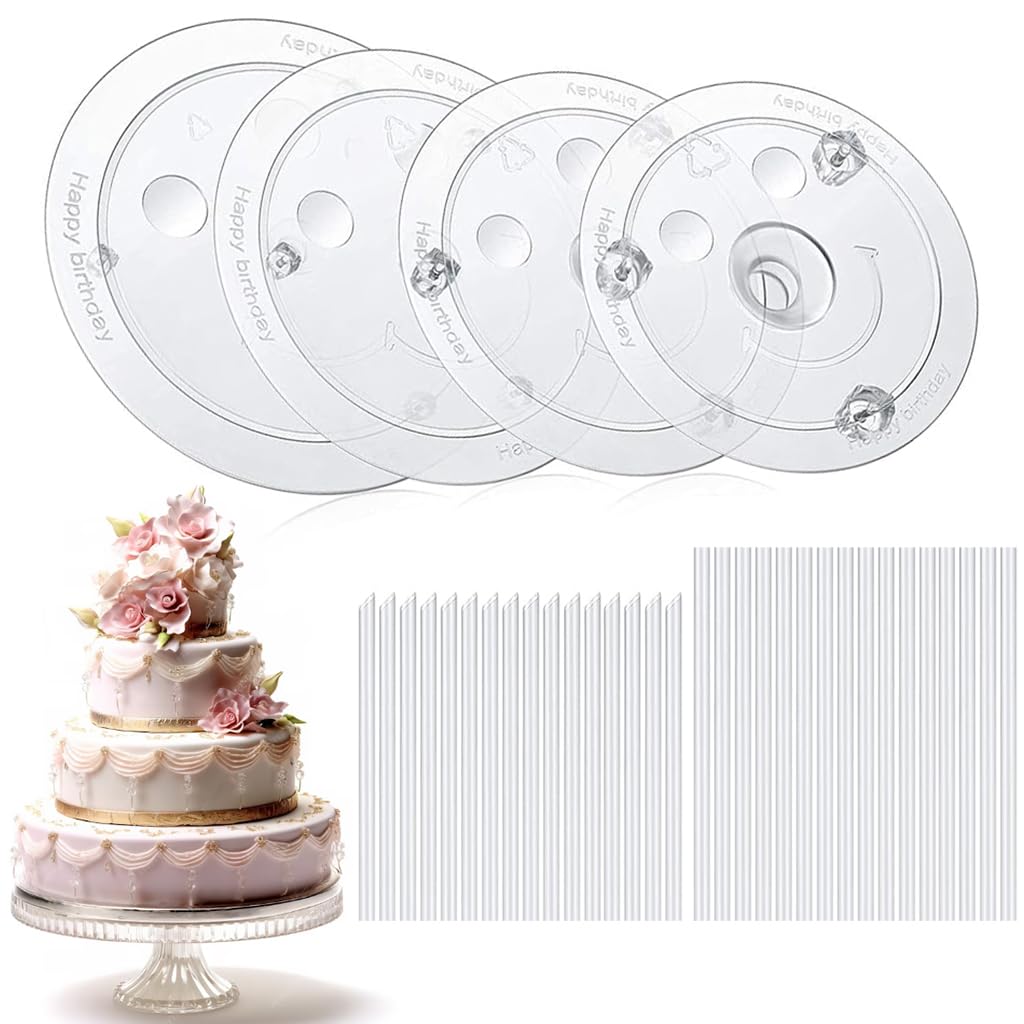 HASTHIP Cake Dowel Rods Set for Multi Tiered Cakes with 36 pcs Plates and Rods | Food Grade Plastic