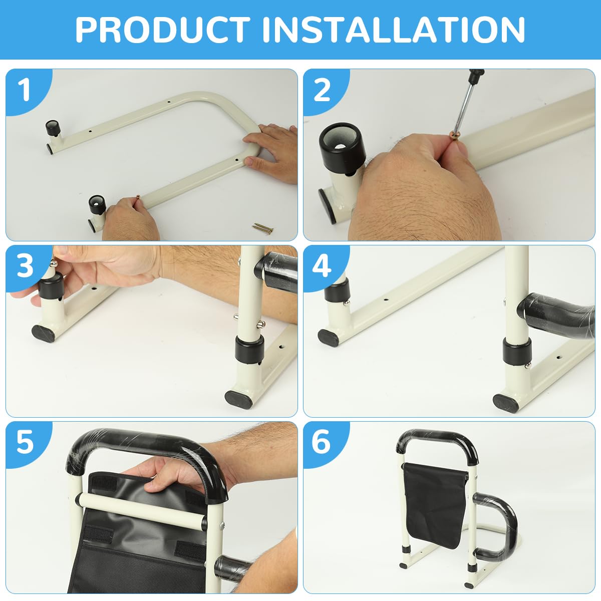 HASTHIP Bed Rail for Elderly Assistance with Anti Slip Handle and Wide Stable Base | Stainless Steel Support for Home Care