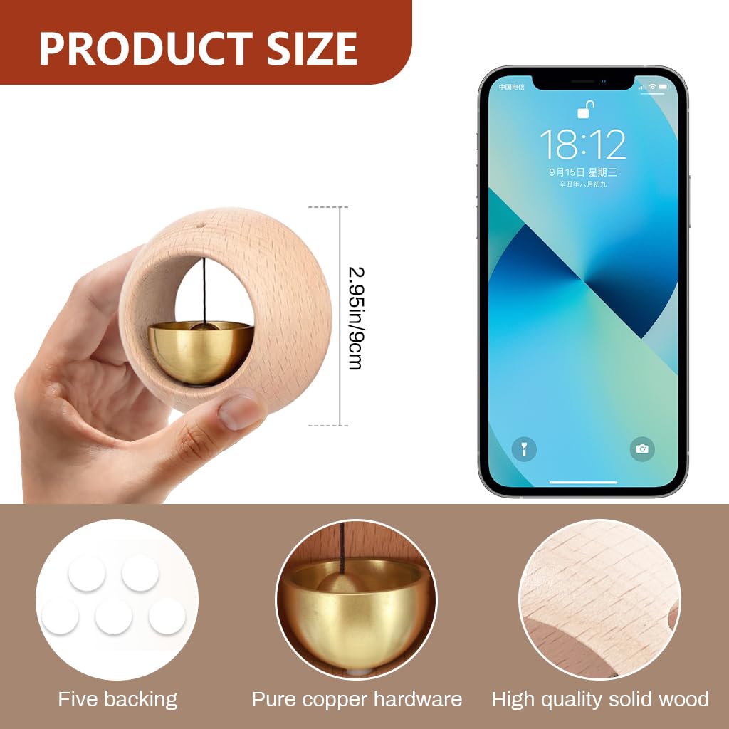 HASTHIP Door Bell for Home and Office with Adhesive Backing and Beech Wood Brass Chime