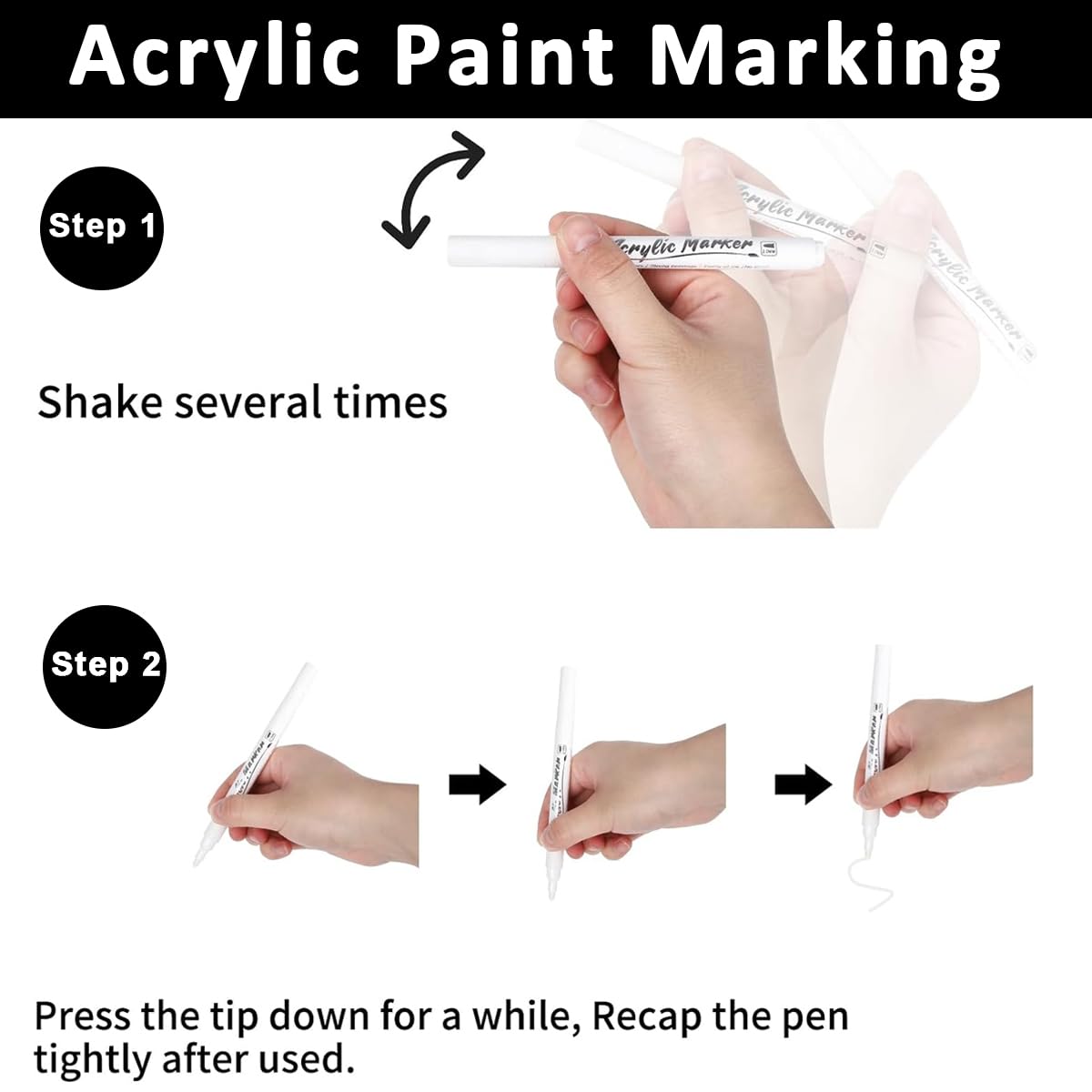 HASTHIP White Acrylic Paint Pens for DIY Crafts with 2mm Fiber Tip | 8 Pack Waterproof Set
