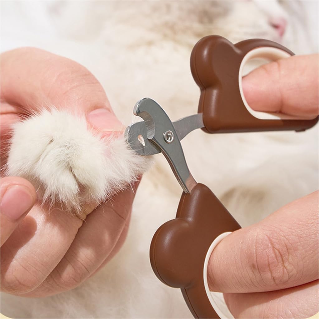 HASTHIP® Cat Nail Cutter for Persian Cat, Cute Cat Clipper Bear Design Nail Cutter for Cat, Stainless Steel Brown Cat Nail Trimmer PP Handle Cat Nail Clipper Pet Nail Cutter for Small Pets