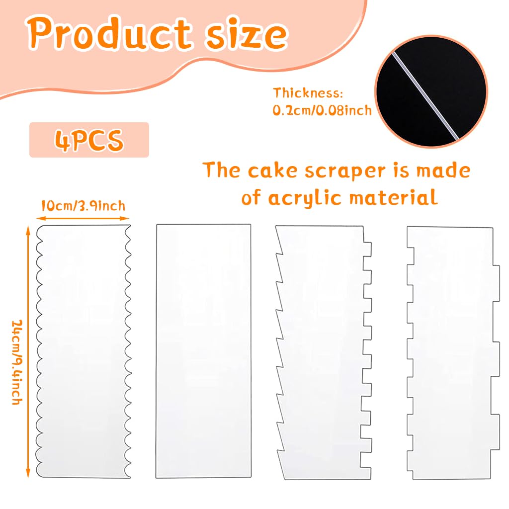 HASTHIP Cake Scraper Set for Icing with 7 Textured Edges and 9.4×3.9 in Comb Size | Food‑Grade Tool