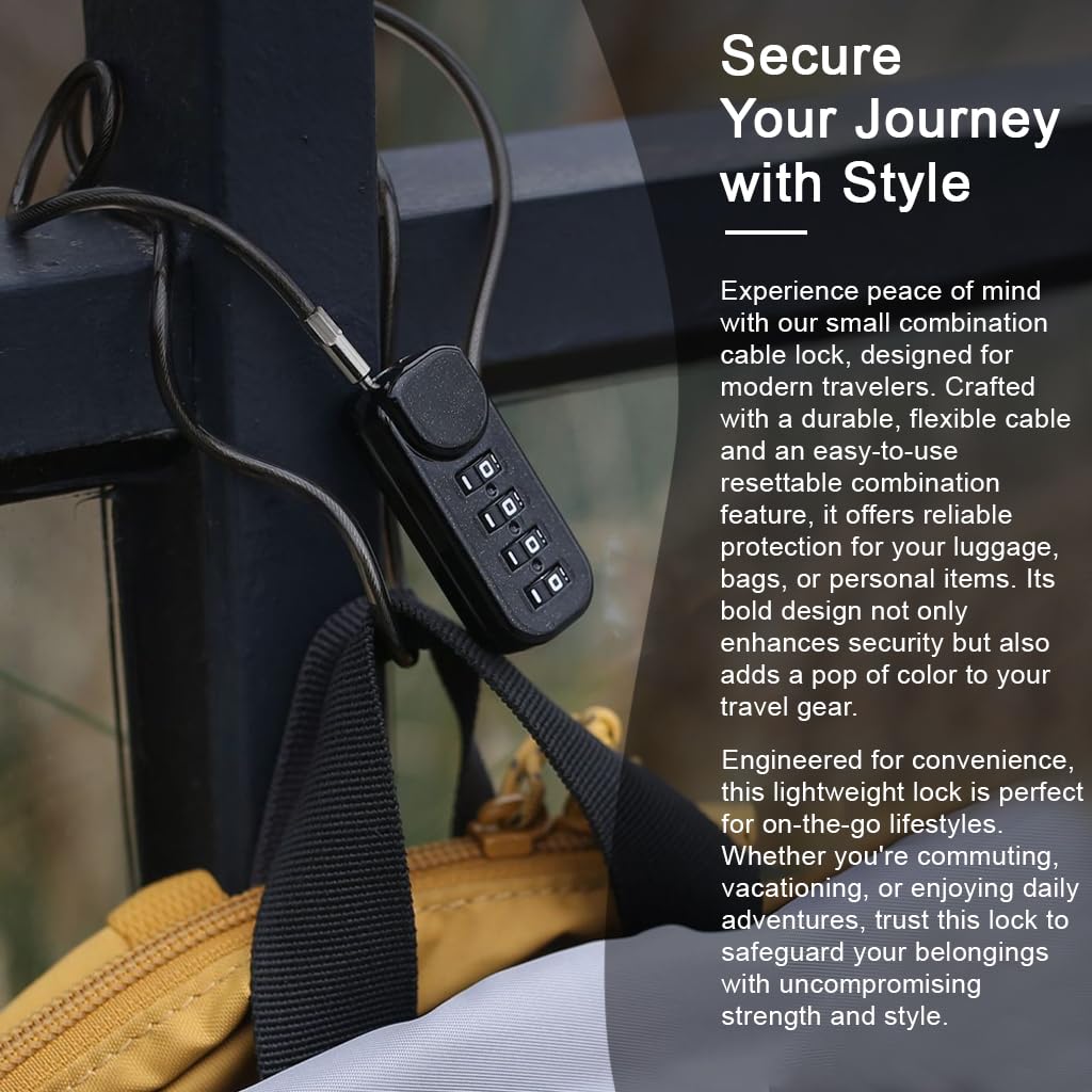 HASTHIP Metal Coil Cable Lock for Bike and Luggage featuring 1.2m Cable and 4 Digit Combo | Keyless Portable Security