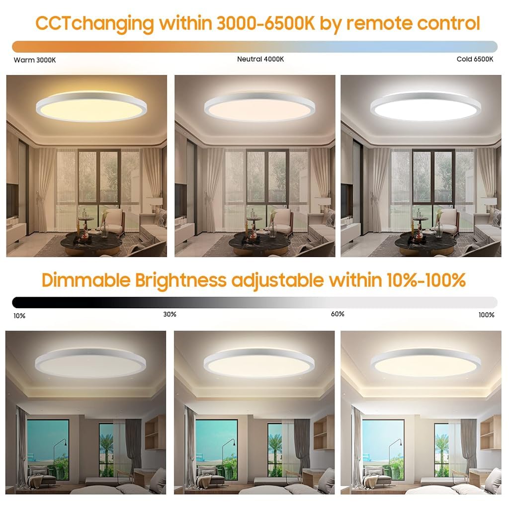 HASTHIP® Lámpara de Techo LED con Control Remoto 24W 3200lm 12 Pulgadas