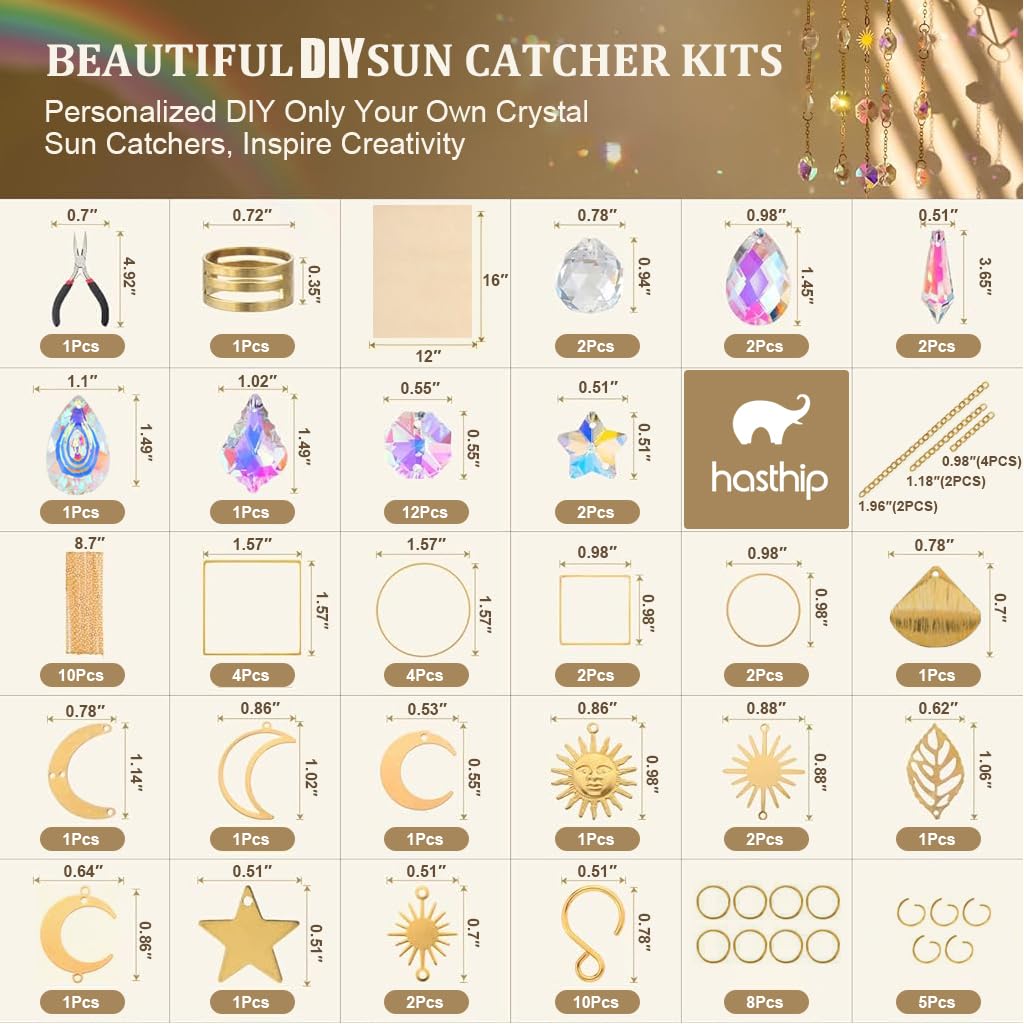 HASTHIP DIY Sun Catchers Making Kit for Adults with 200 Crystal Prism Accessories | Window and Garden Hanging Decor
