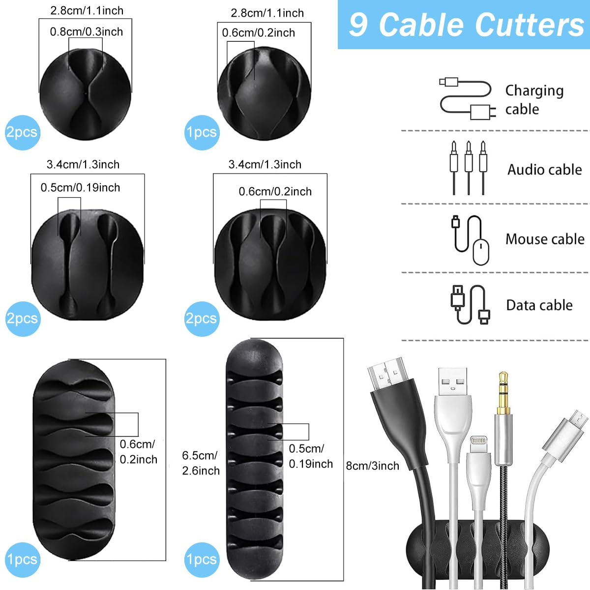 HASTHIP Cable Organizer Kit for Home and Office with 173 pcs and Self Adhesive Clips | PET Cable Sleeves and Ties
