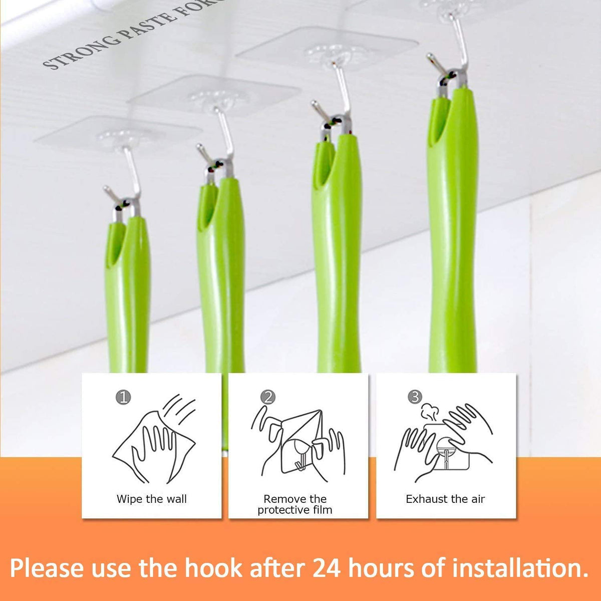 Waterproof Stick on Adhesive Stronger Plastic Wall Hooks Hangers for Hanging Robe, Coat, Towel, Keys, Bags, Lights, Calendars, Max Load 15 kg - Pack of 10, Transparent