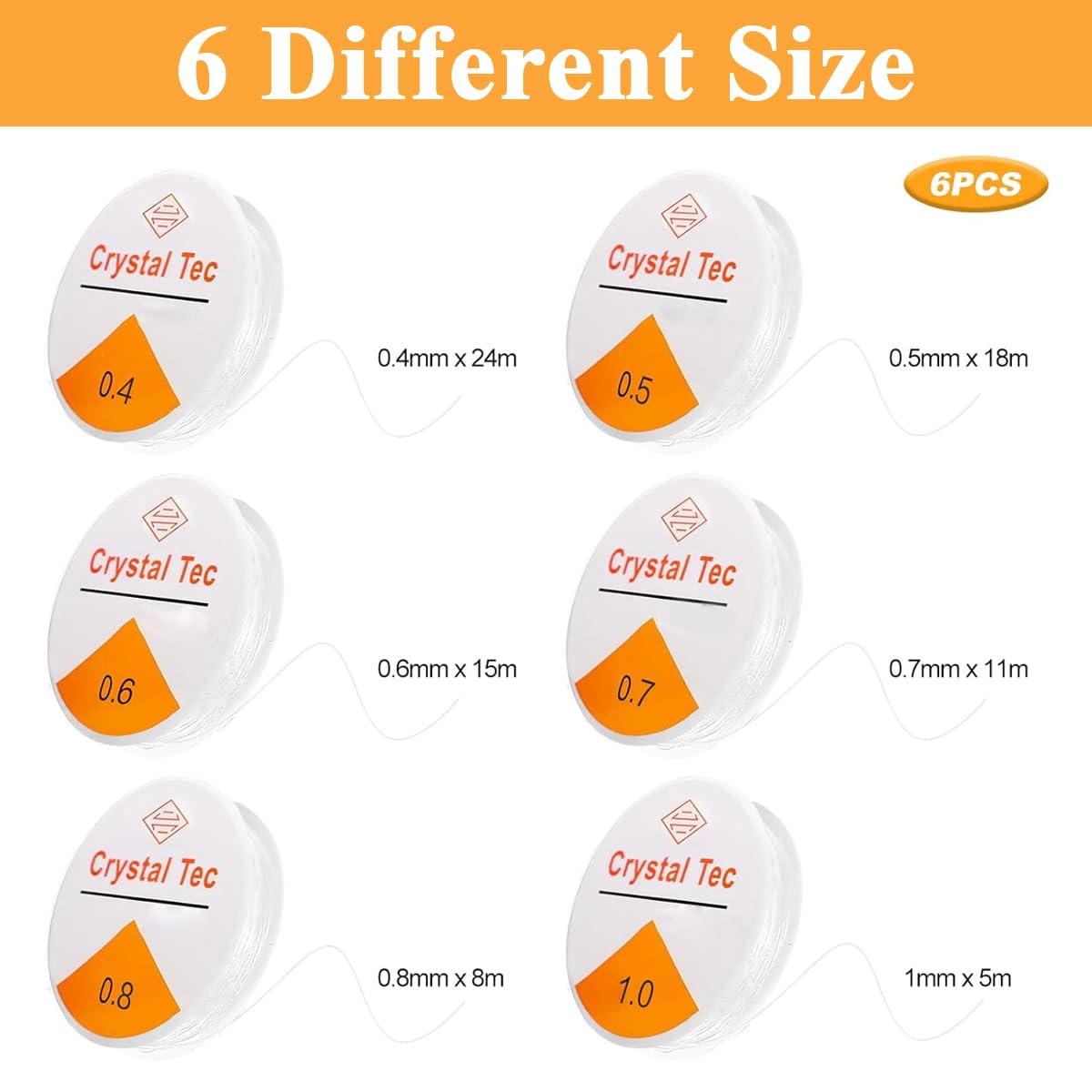 HASTHIP Elastic String for Jewelry Making featuring Six Rolls 0.4–1.0mm Clear Thread | Easy Knotting for Bracelets and Necklaces