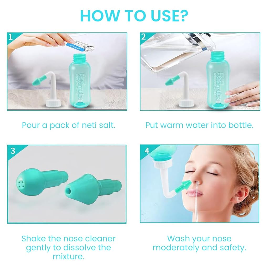 HASTHIP® 300ML Neti Pot for Sinus Rinse Bottle Nasal Wash Nasal Irrigation Jal Neti Pot with 2 Nozzles, Nose Cleaner Washing Bottle Nasal Spray Nose Cleaner for Adult & Kid Travel Essentials, Green