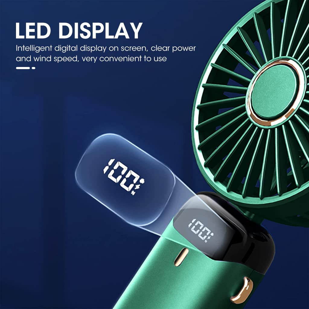 HASTHIP Hand Fan for Women with 3000mAh Battery and 5 Speeds featuring Foldable 90° Base | Green Portable USB Rechargeable Fan