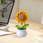 HASTHIP Desk Decor Small Crochet Sunflower Pot for Office or Home | Handmade 8x14cm Table Decoration