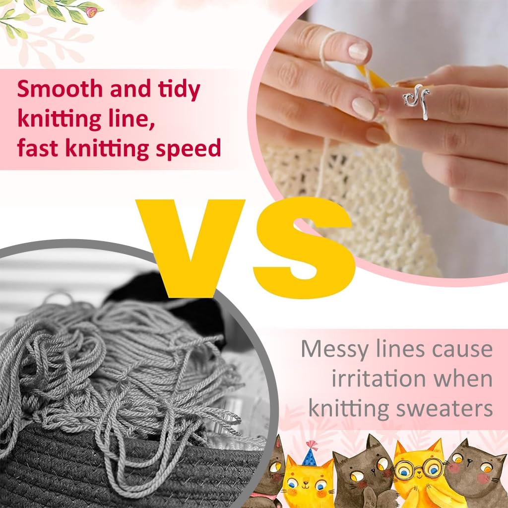 HASTHIP Crochet Rings for Tension featuring Cute Cat Ear Design 9PCS Metal Adjustable Set