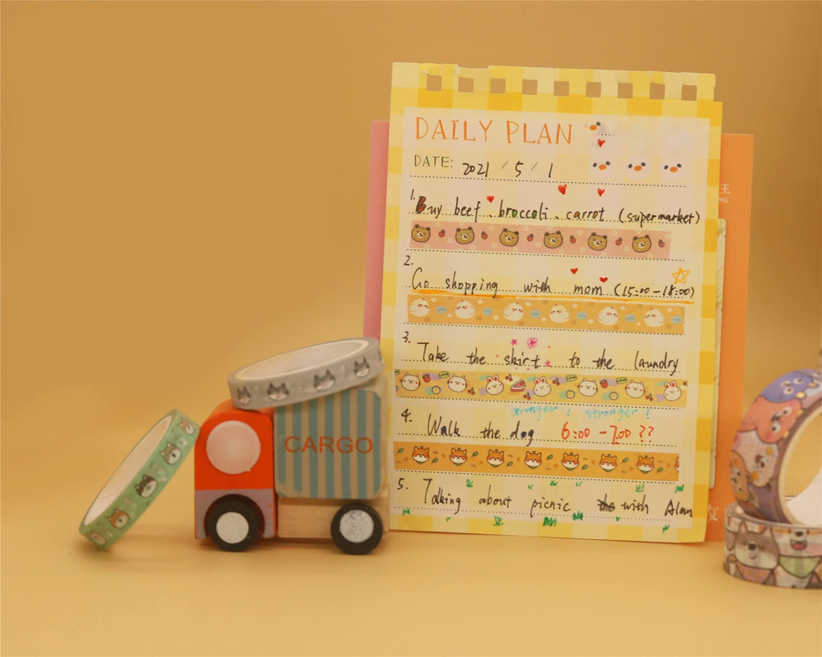 HASTHIP Washi Tape Set for Arts and DIY Crafts with 18 Rolls 3 m Cute Cartoon Design | Removable and Restickable Decorative Tape